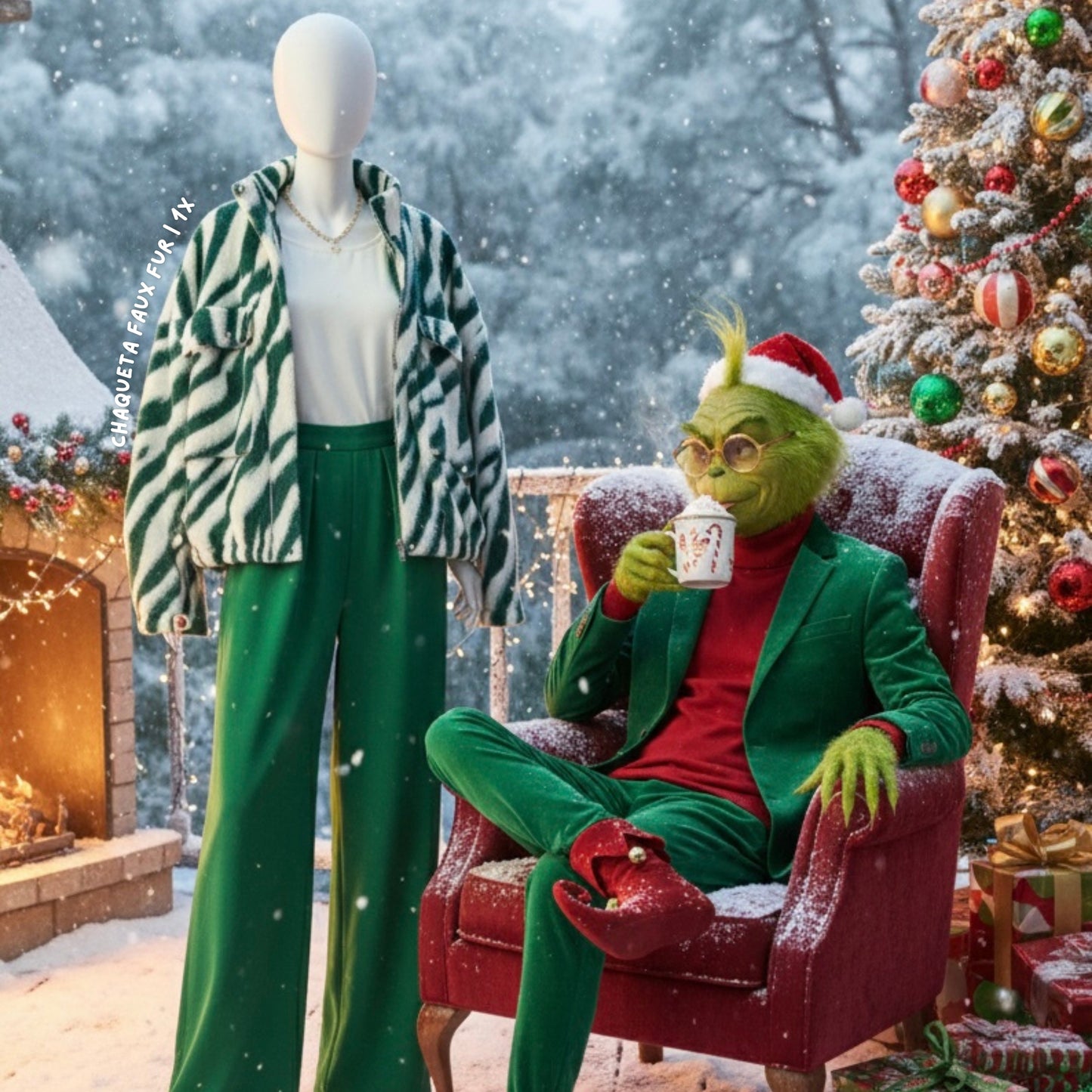 CHAQUETA FAUX FUR CON ESTAMPADO DE CEBRA VERDE | FASHION NOVA | 1X