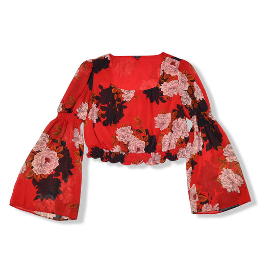 BLUSA CORTA ROJA FLORAL CON MANGAS ACAMPANADAS | GUESS | TALLA XL