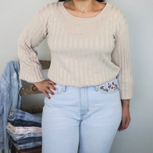 BLUSA TEJIDA BEIGE MANGA LARGA | OLIVE+OAK | L