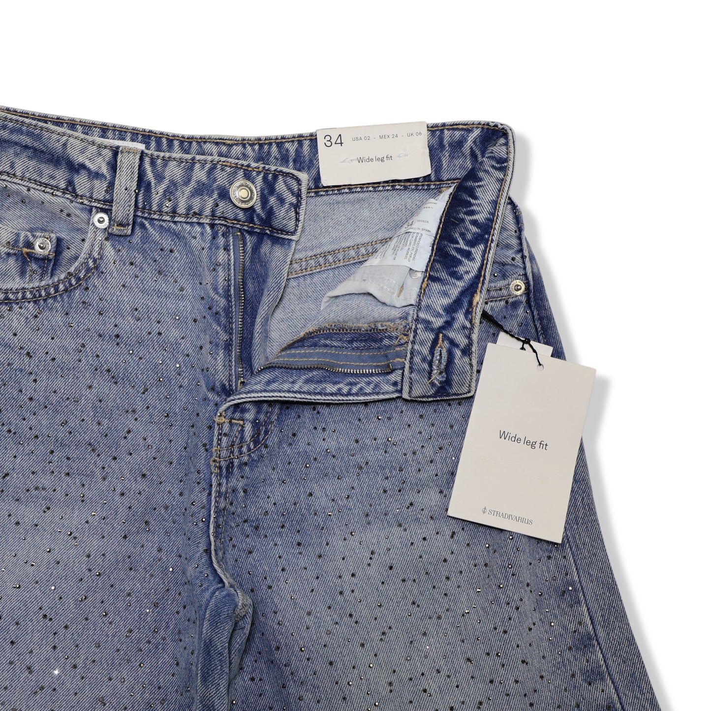 NUEVO CON ETIQUETA | JEANS WIDE LEG CON BRILLOS | STRADIVARIUS | TALLA 2
