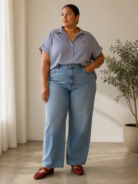 BLUSA DE RAYAS AZUL Y BLANCA | MAX STUDIO | TALLA 3X