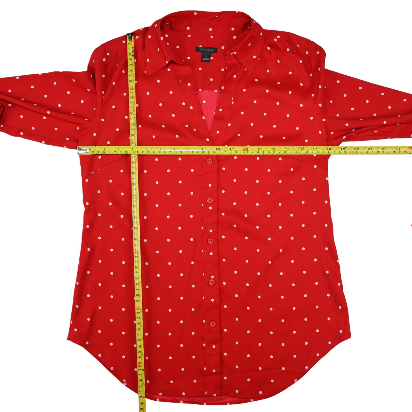 CAMISA MANGA LARGA ROJA CON LUNARES BLANCOS | ANN TAYLOR | TALLA S