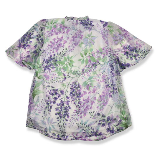 BLUSA CON ESTAMPADO FLORAL LILA CON LAZO EN EL CUELLO | HAVEN + BLAIR | TALLA XS