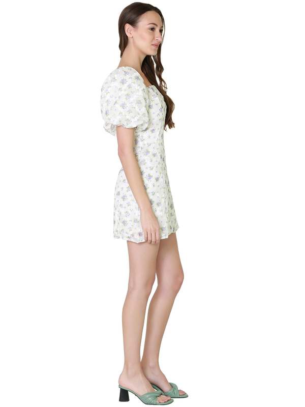 VESTIDO CORTO CON MANGAS ABULLONADAS Y ESTAMPADO FLORAL | MABLE | TALLA S