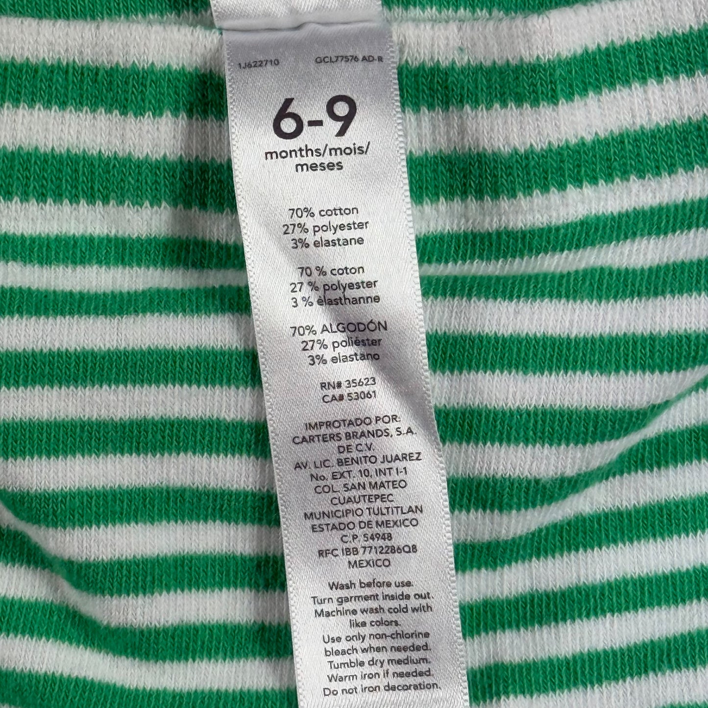 LEGGINGS A RAYAS VERDES PARA BEBÉ | CARTER’S | 6–9 MESES