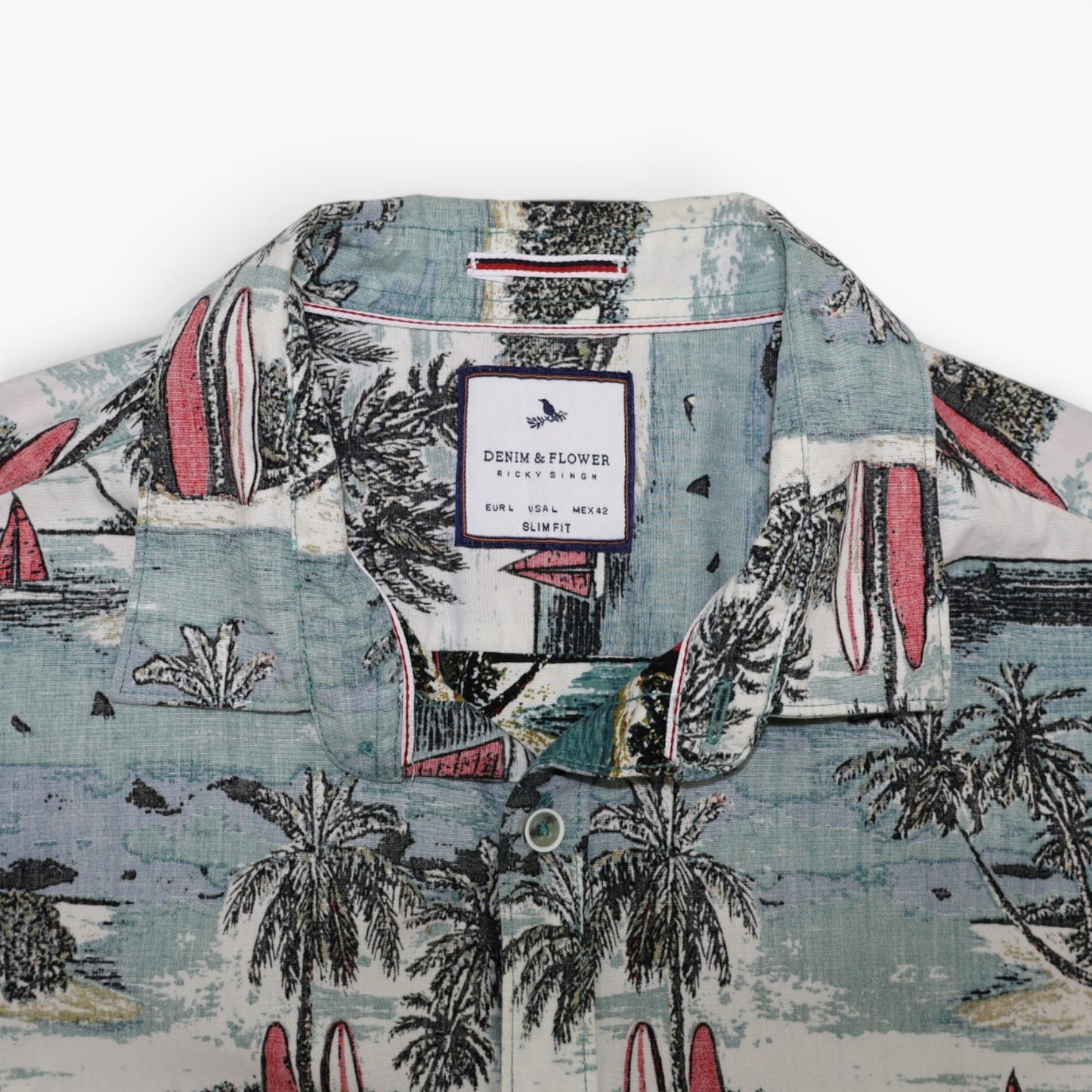 CAMISA MANGA CORTA CON ESTAMPADO TROPICAL | DENIM & FLOWER | TALLA L