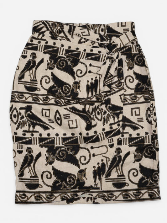 FALDA MIDI VINTAGE DE LINO CON ESTAMPADO EGIPCIO | ANDREA JOVINE | TALLA 4