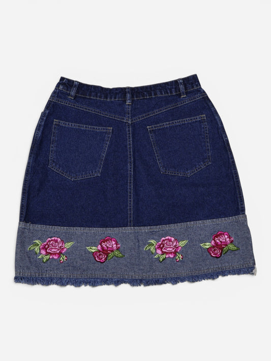 FALDA JEAN CON BORDADO DE FLORES | J.L. N.Y. SPORT | TALLA 9/10 (M)