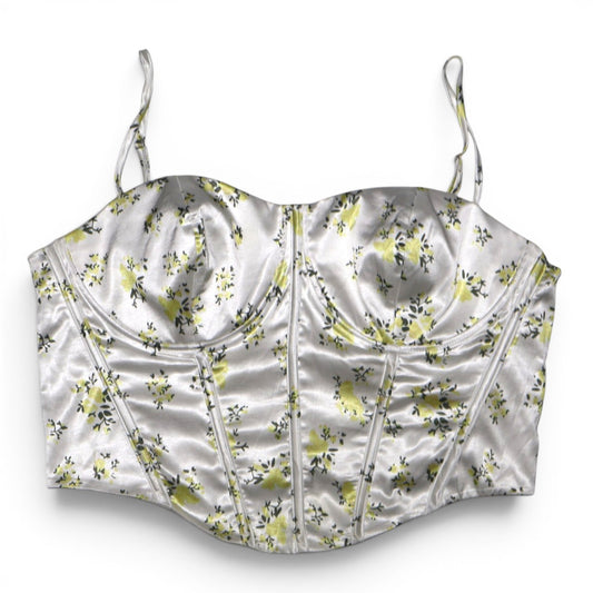 CORSET SATINADO CON ESTAMPADO DE FLORES AMARILLAS | TALLA 1XL