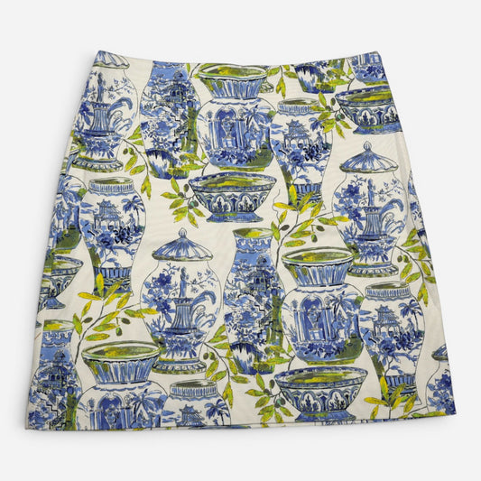 FALDA CORTA ESTAMPADO PORCELANA AZUL | TALBOTS | TALLA 4 (S)