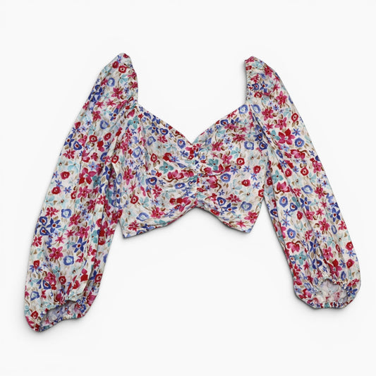 TOP CORTO CON ESTAMPADO FLORAL Y MANGAS ABULLONADAS | ZARA | TALLA S