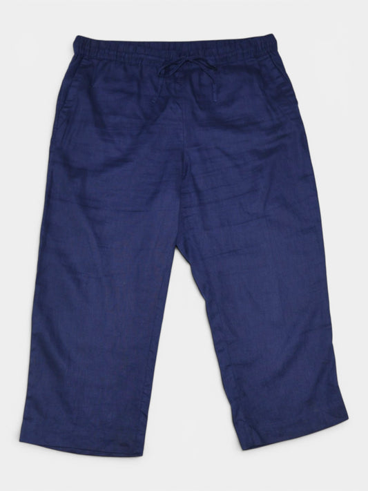 PANTALÓN CAPRI AZUL MARINO DE LINO CON CINTURA AJUSTABLE | CHARTER CLUB | TALLA L