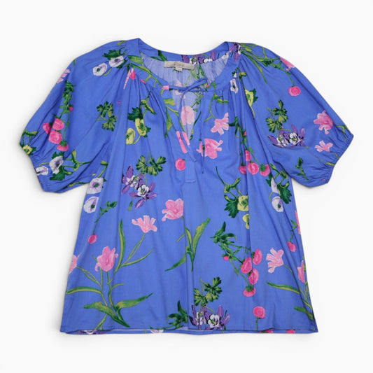 BLUSA AZUL CON ESTAMPADO FLORAL | LOFT | TALLA M