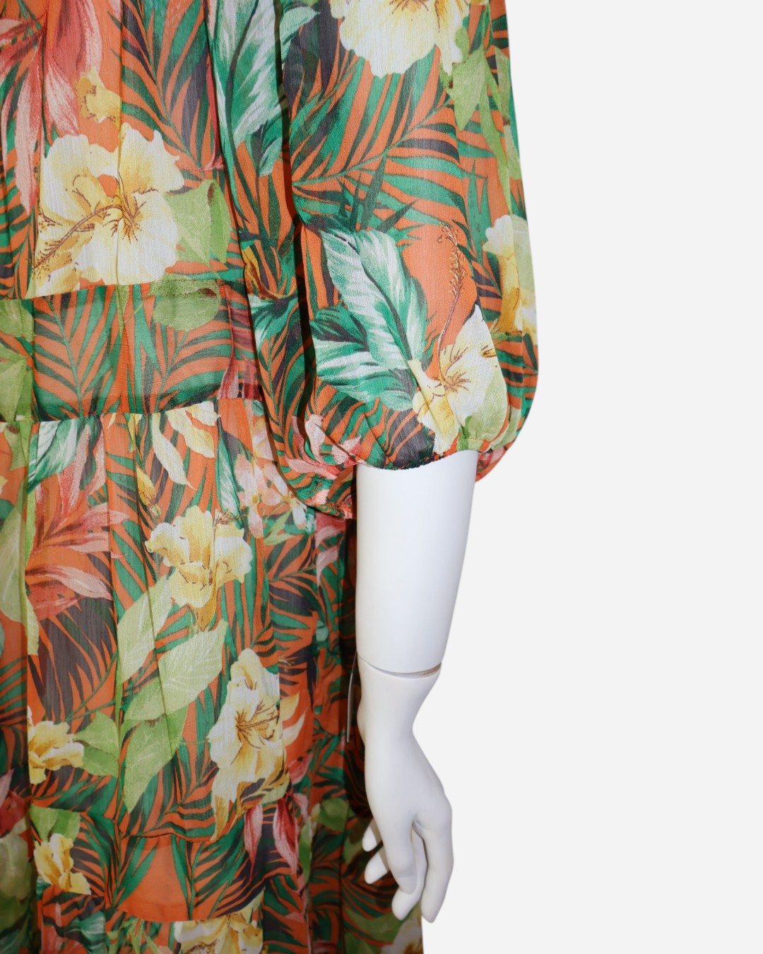 NUEVO CON ETIQUETA | VESTIDO MIDI CON ESTAMPADO TROPICAL | FIGUEROA & FLOWER | TALLA XL