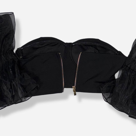 TOP NEGRO CON MANGAS DE ORGANDÍ | FASHION NOVA | XS