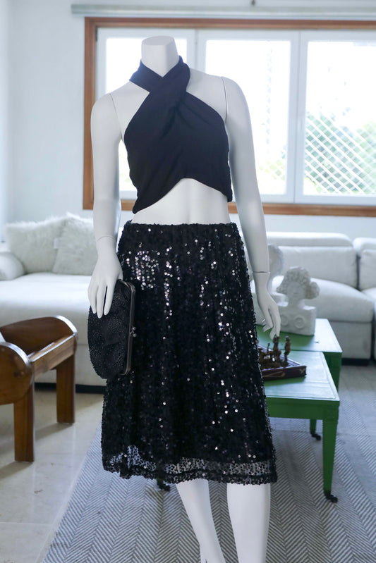 FALDA NEGRA MIDI DE LENTEJUELAS | NV COLLECTION | S
