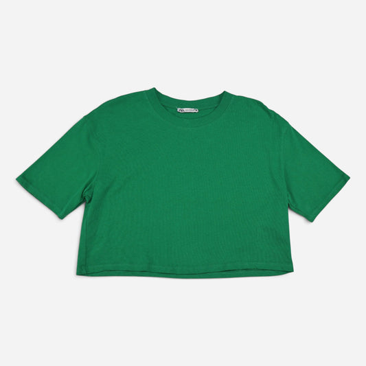 CAMISETA OVERSIZE TIPO CROP TOP VERDE | ZARA | TALLA S