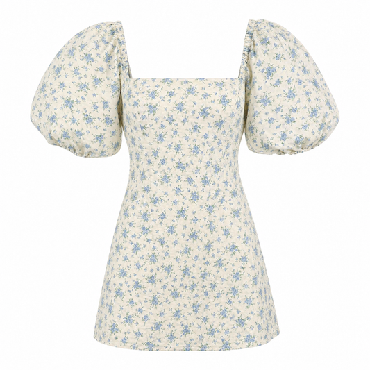 VESTIDO CORTO CON MANGAS ABULLONADAS Y ESTAMPADO FLORAL | MABLE | TALLA S