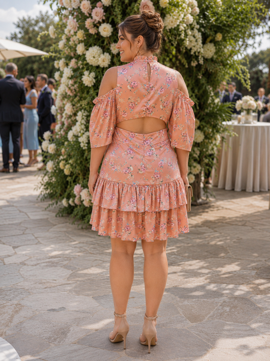 VESTIDO CORTO SATINADO CON ESTAMPADO FLORAL | TALLA L