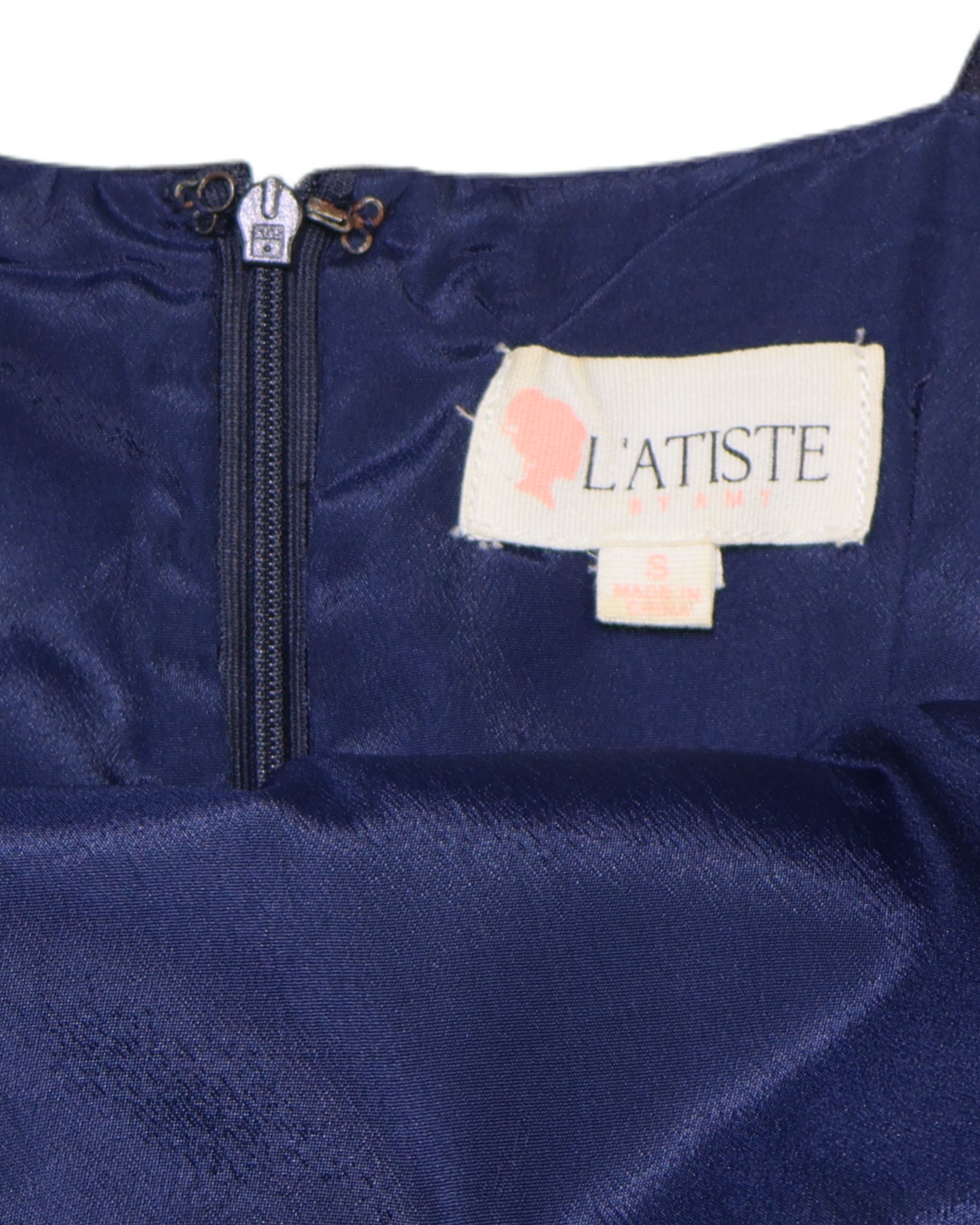 VESTIDO MINI SATINADO AZUL MARINO CON TIRANTES FINOS | L’ATISTE | TALLA S