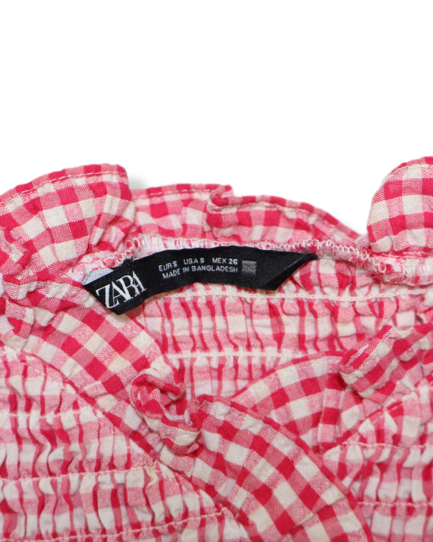 TOP FRUNCIDO DE CUADROS VICHY ROSADO Y BLANCO | ZARA | TALLA S