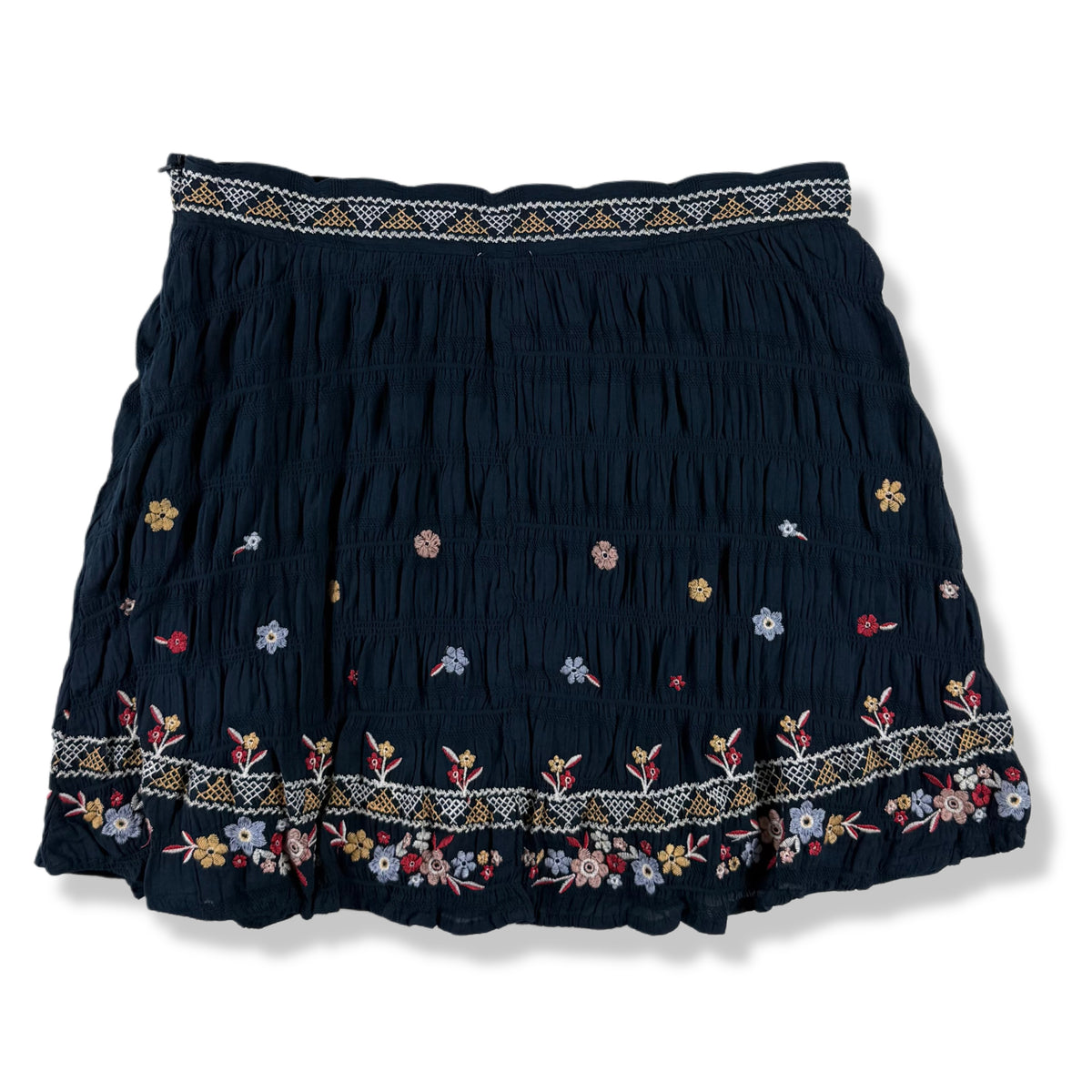FALDA AZUL MARINO CON BORDADO FLORALES | BLUE RAIN | TALLA M