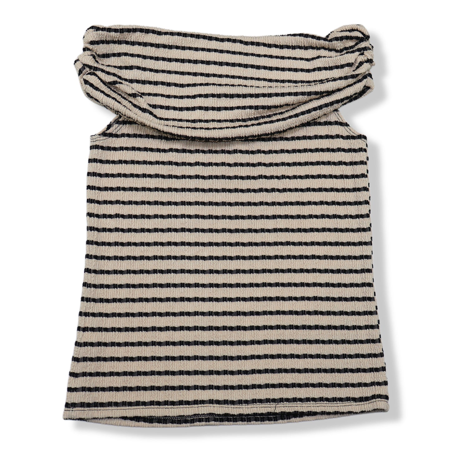BLUSA OFF-SHOULDER TEXTURIZADA DE RAYAS BEIGE Y NEGRO | IF SHE LOVES | TALLA S