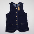 NUEVO CON ETIQUETA | CHALECO DENIM AZUL OSCURO CON BOTONES DORADOS | LOV MOR | TALLA S