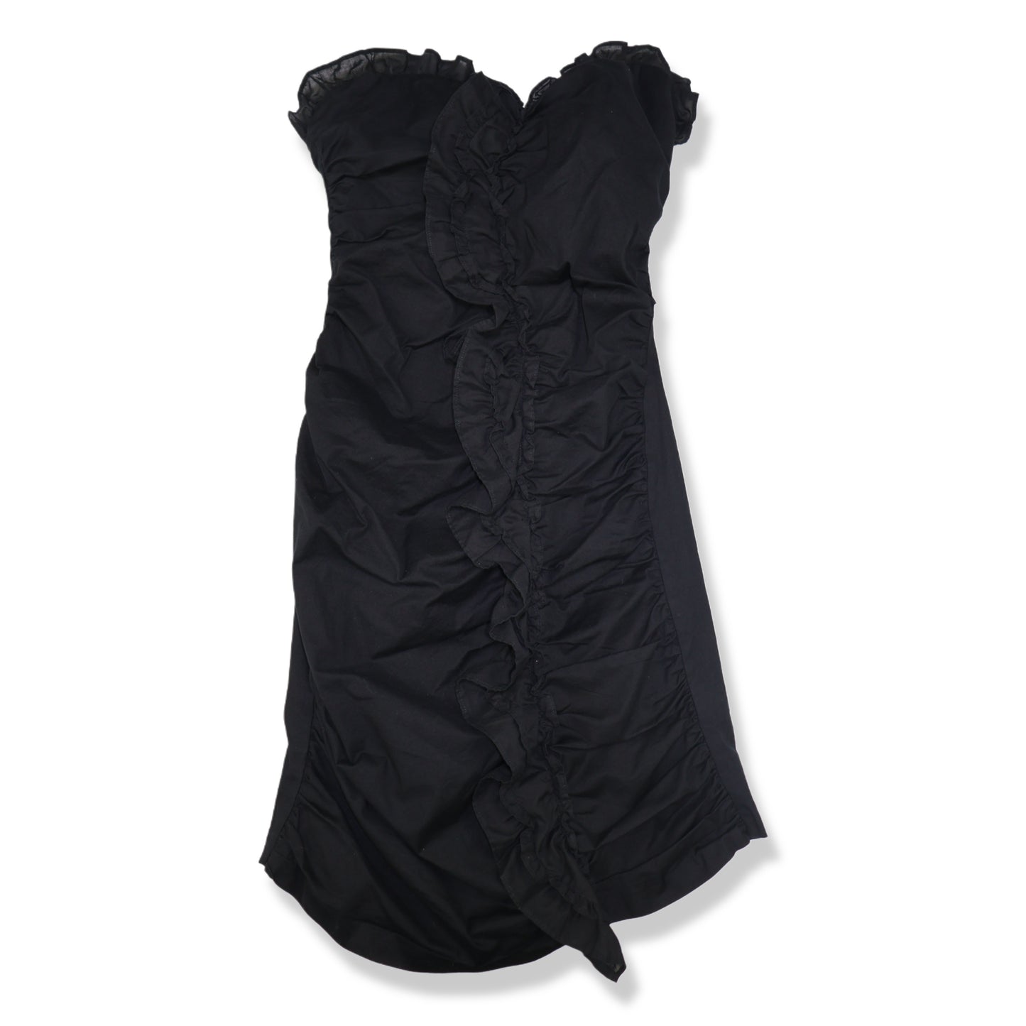 VESTIDO STRAPLESS NEGRO CON DRAPEADO Y VOLANTES | ZARA |  TALLA XS