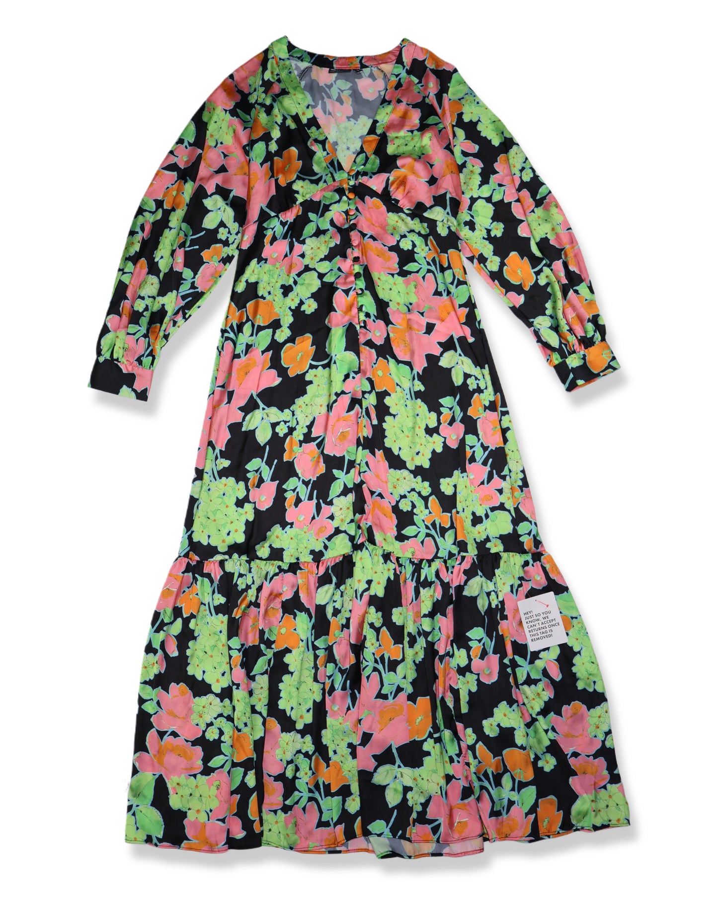 NUEVO CON ETIQUETA | VESTIDO MIDI FLORAL SATINADO MANGA LARGA | ASOS DESIGN | TALLA 6 (M)