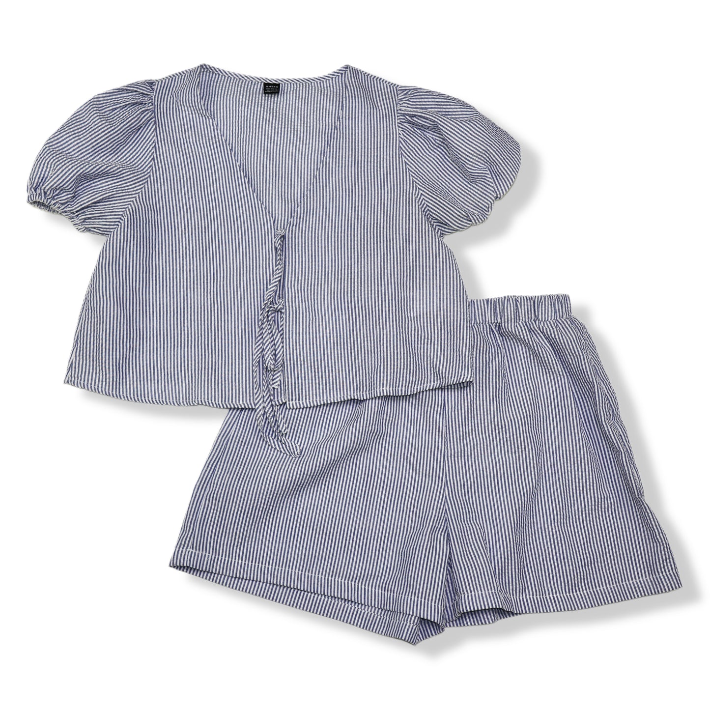 SET DE BLUSA Y SHORT DE RAYAS AZUL Y BLANCO | SHEIN | TALLA XS