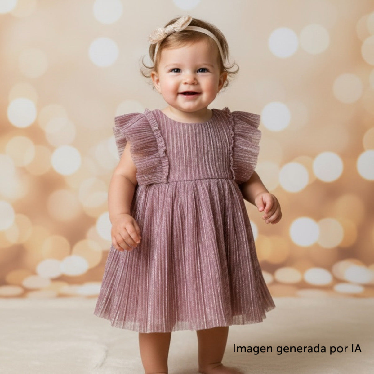 VESTIDO PLISADO ROSA METÁLICO PARA NIÑAS | CAT & JACK | TALLA 12M