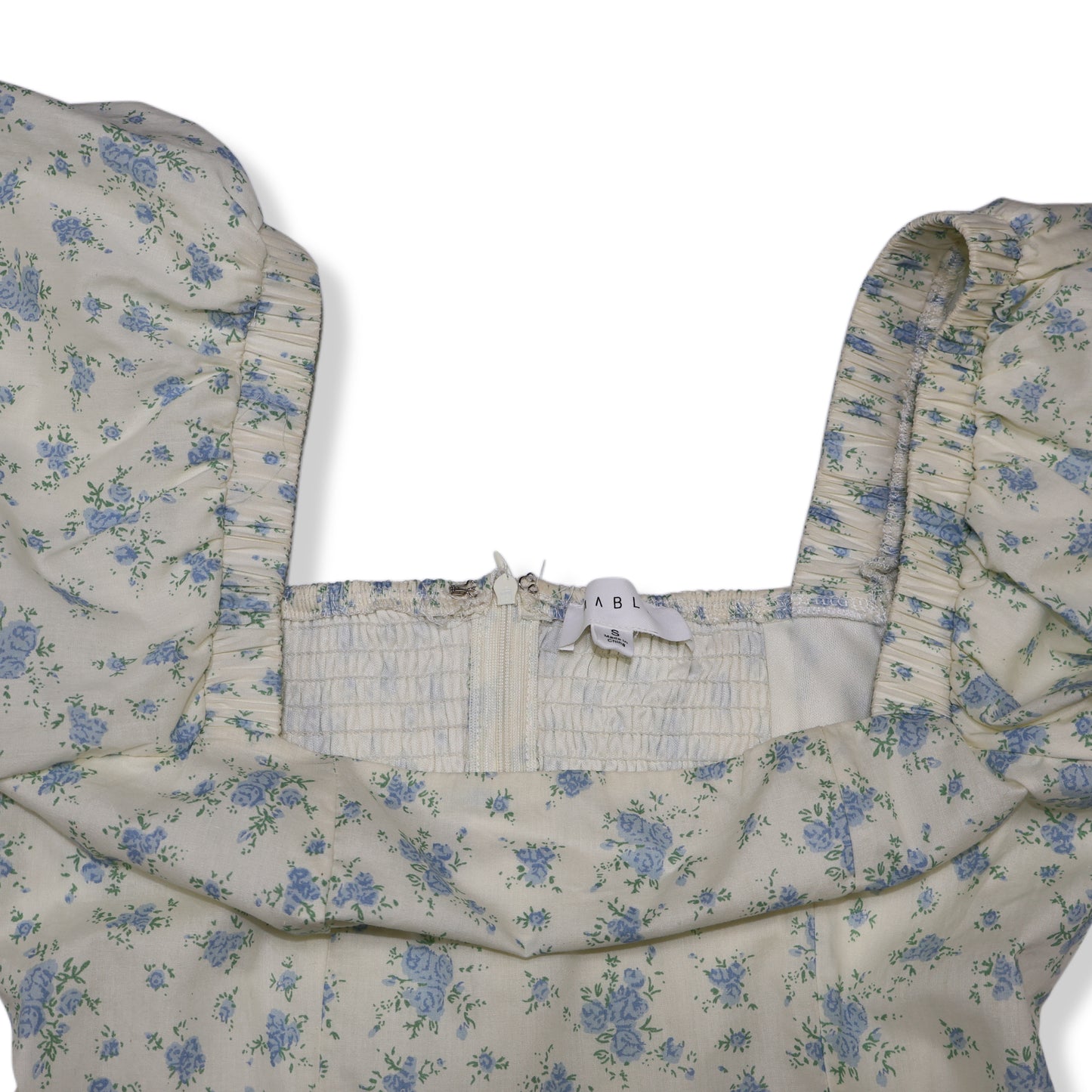 VESTIDO CORTO CON MANGAS ABULLONADAS Y ESTAMPADO FLORAL | MABLE | TALLA S