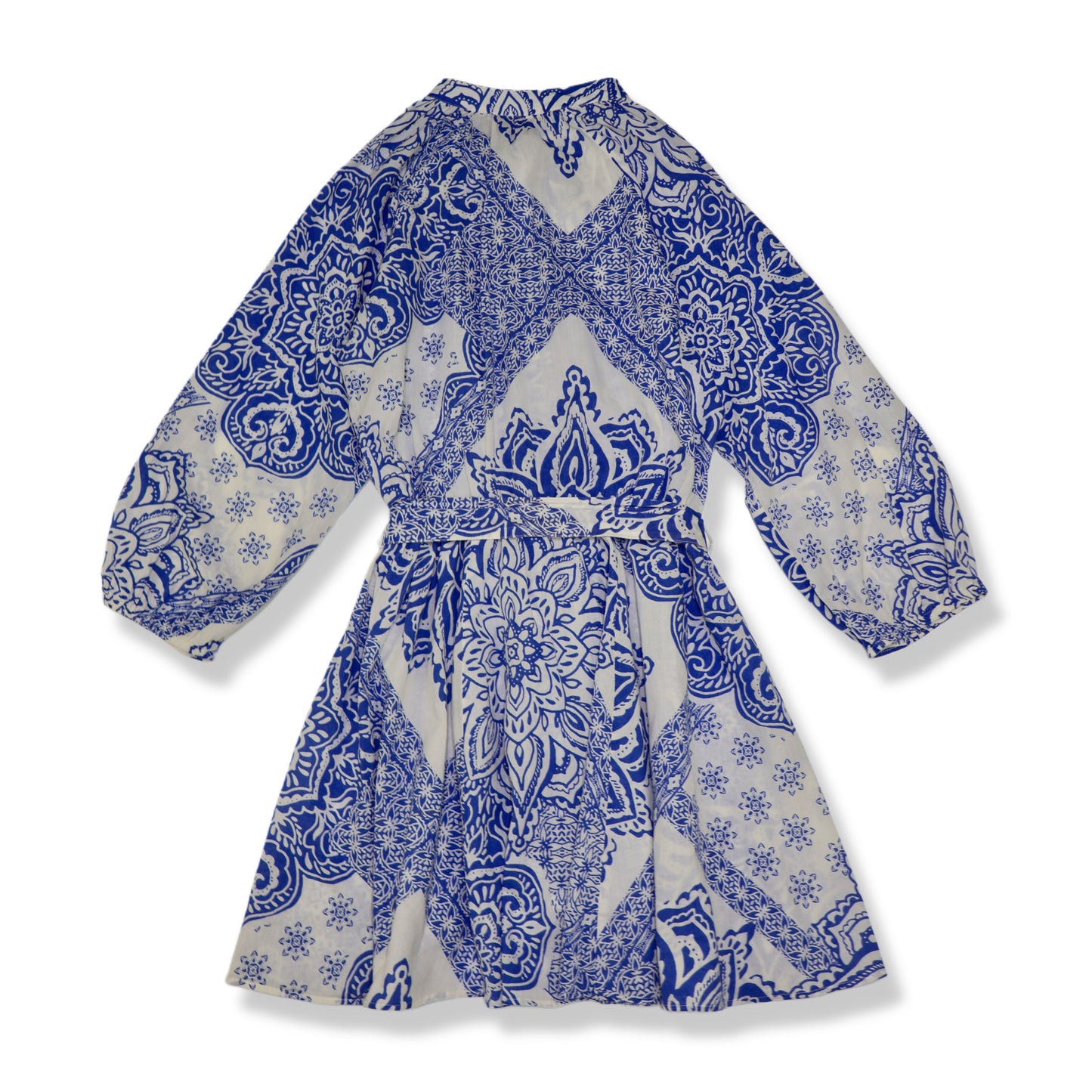 VESTIDO MINI CON ESTAMPADO AZUL Y BLANCO MANGA LARGA | ZARA | TALLA S