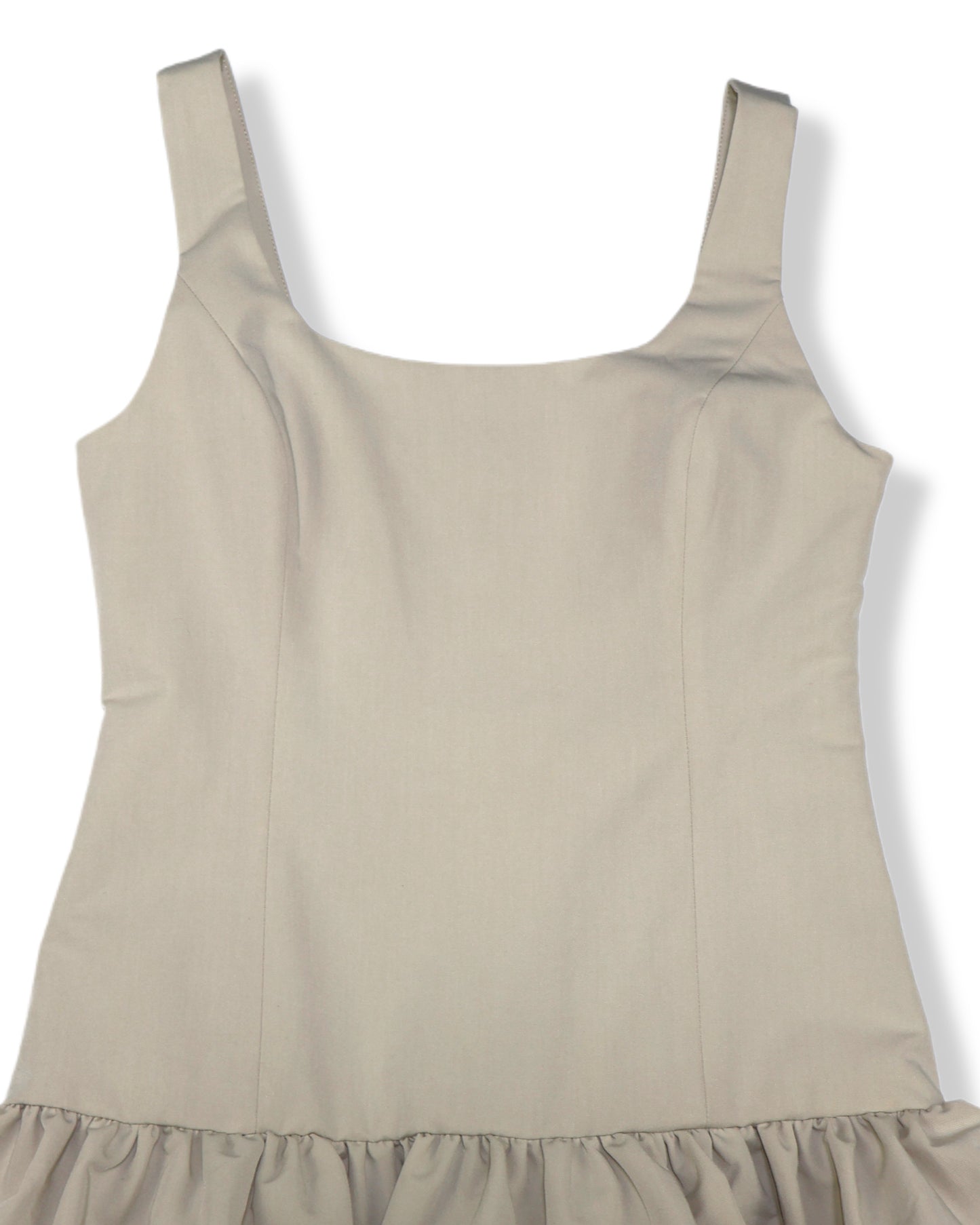NUEVO CON ETIQUETA | VESTIDO MIDI BEIGE CORTE DROP WAIST CON FALDA AMPLIA | ENDLESS ROSE | TALLA S