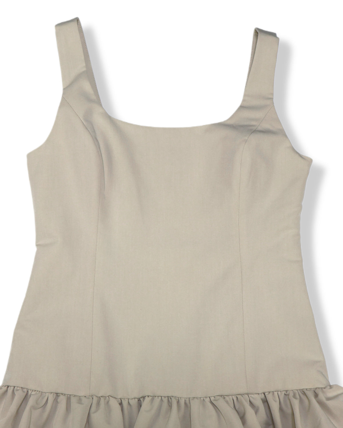 NUEVO CON ETIQUETA | VESTIDO MIDI BEIGE CORTE DROP WAIST CON FALDA AMPLIA | ENDLESS ROSE | TALLA S