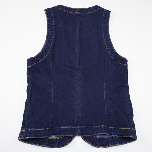 NUEVO CON ETIQUETA | CHALECO DENIM AZUL OSCURO CON BOTONES DORADOS | LOV MOR | TALLA S