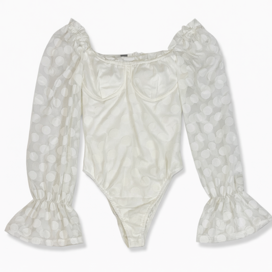 BODY BLANCO CON MANGAS TRANSPARENTES DE LUNARES | EILLY BAZAR | TALLA XS
