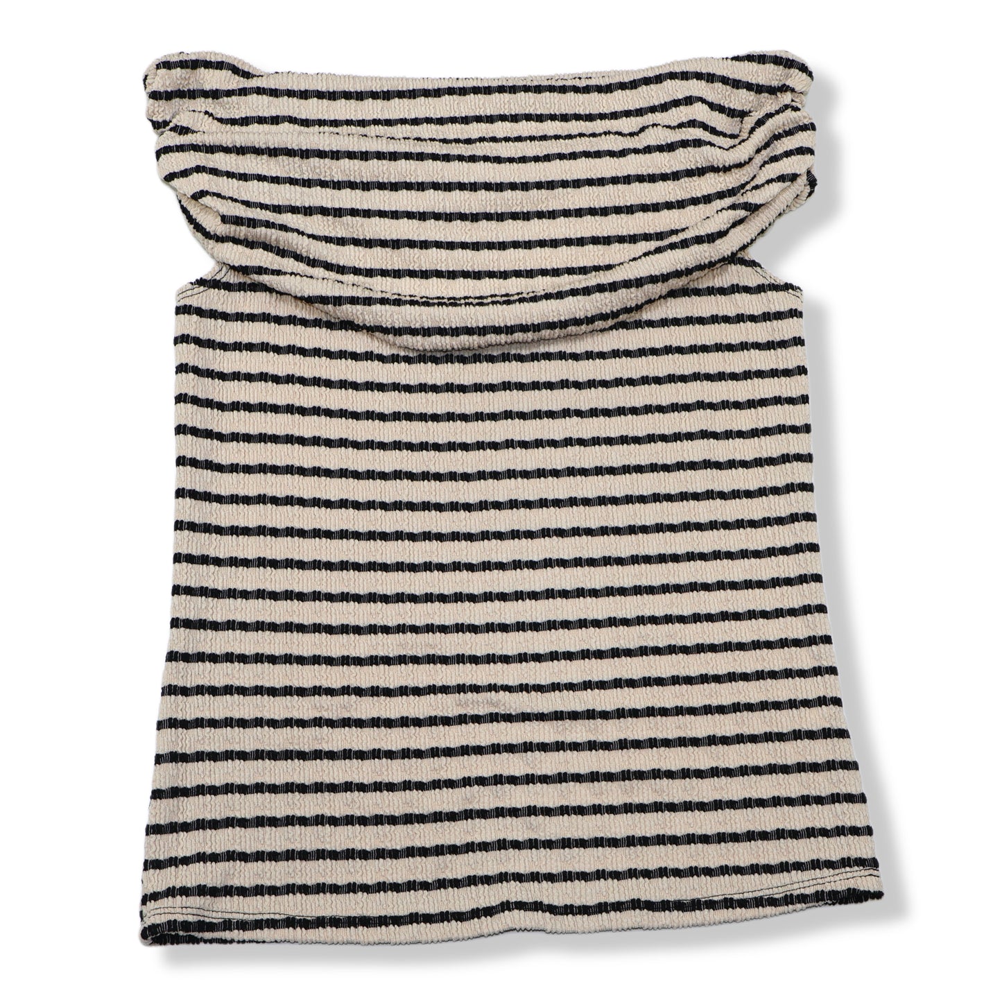 BLUSA OFF-SHOULDER TEXTURIZADA DE RAYAS BEIGE Y NEGRO | IF SHE LOVES | TALLA S