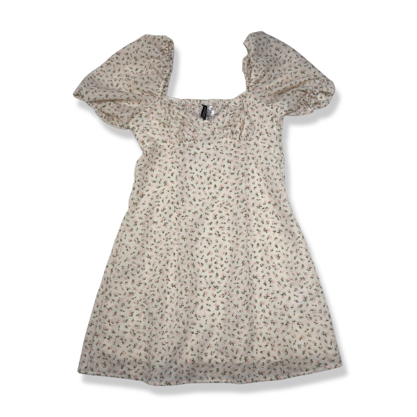 VESTIDO CORTO CON MANGAS ABULLONADAS Y ESTAMPADO FLORAL | H&M | TALLA S