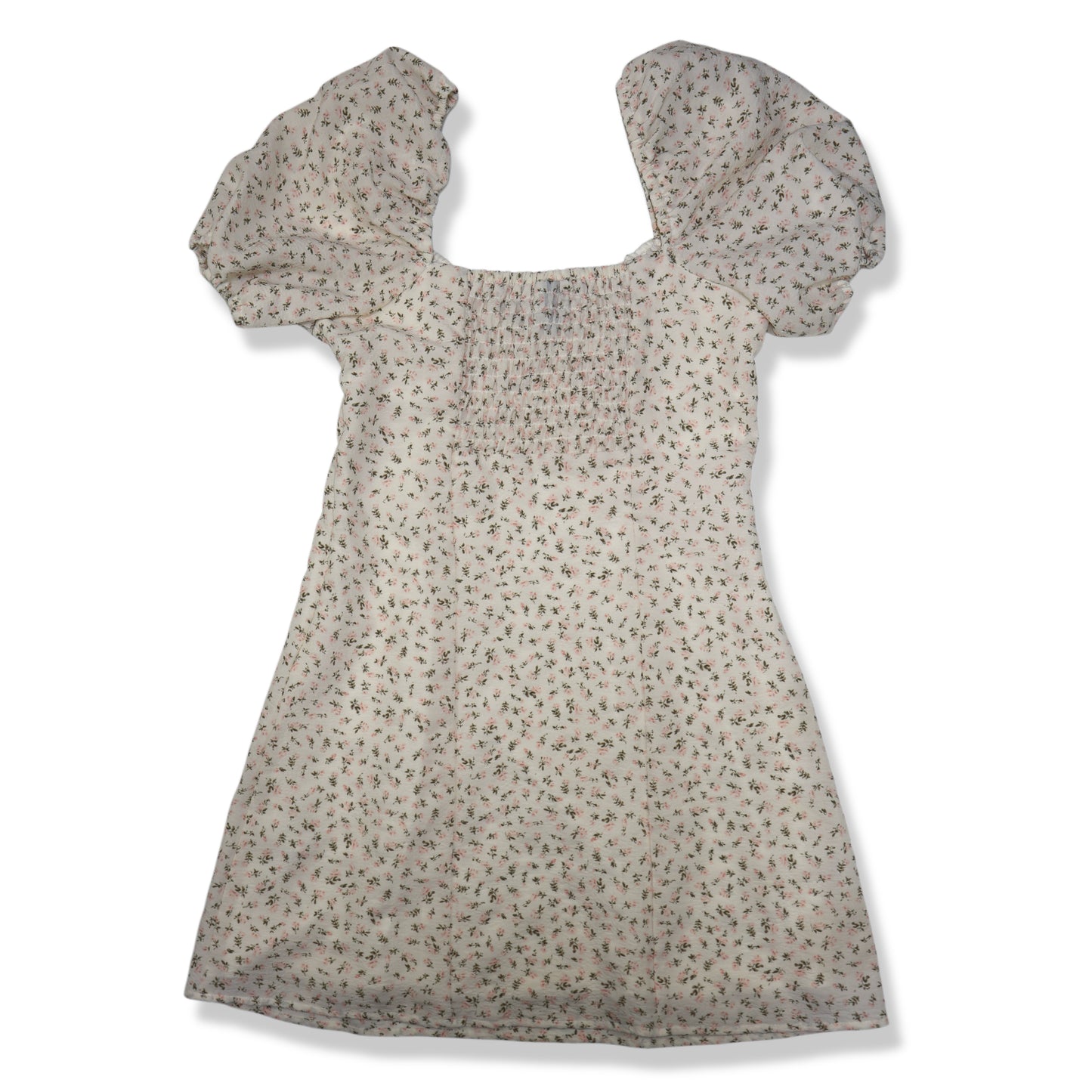 VESTIDO CORTO CON MANGAS ABULLONADAS Y ESTAMPADO FLORAL | H&M | TALLA S