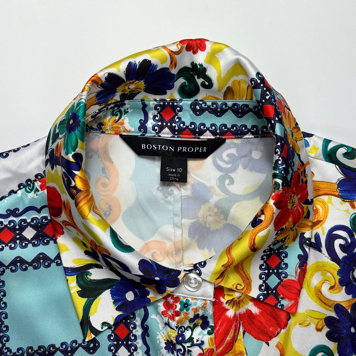 BLUSA SATINADA MANGA LARGA | BOSTON PROPER | TALLA 10 (M)