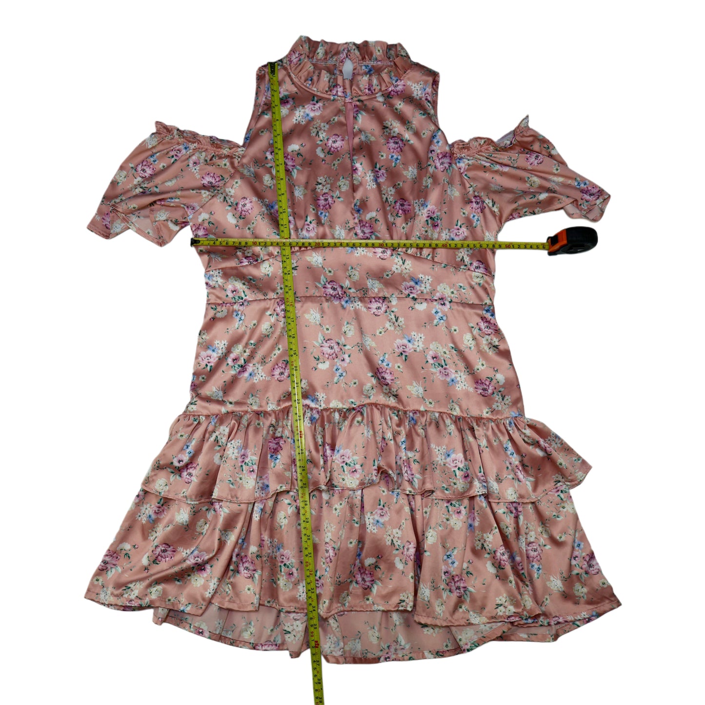 VESTIDO CORTO SATINADO CON ESTAMPADO FLORAL | TALLA L