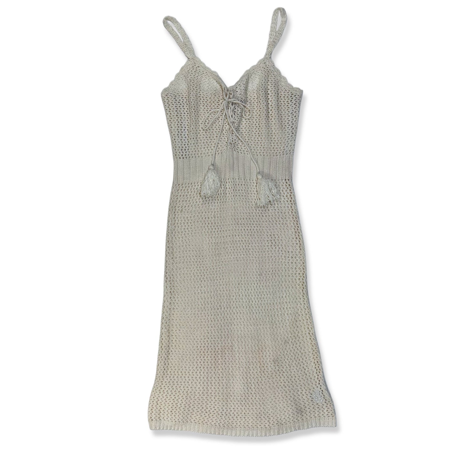 VESTIDO TEJIDO CALADO CON TIRANTES | TALLA L