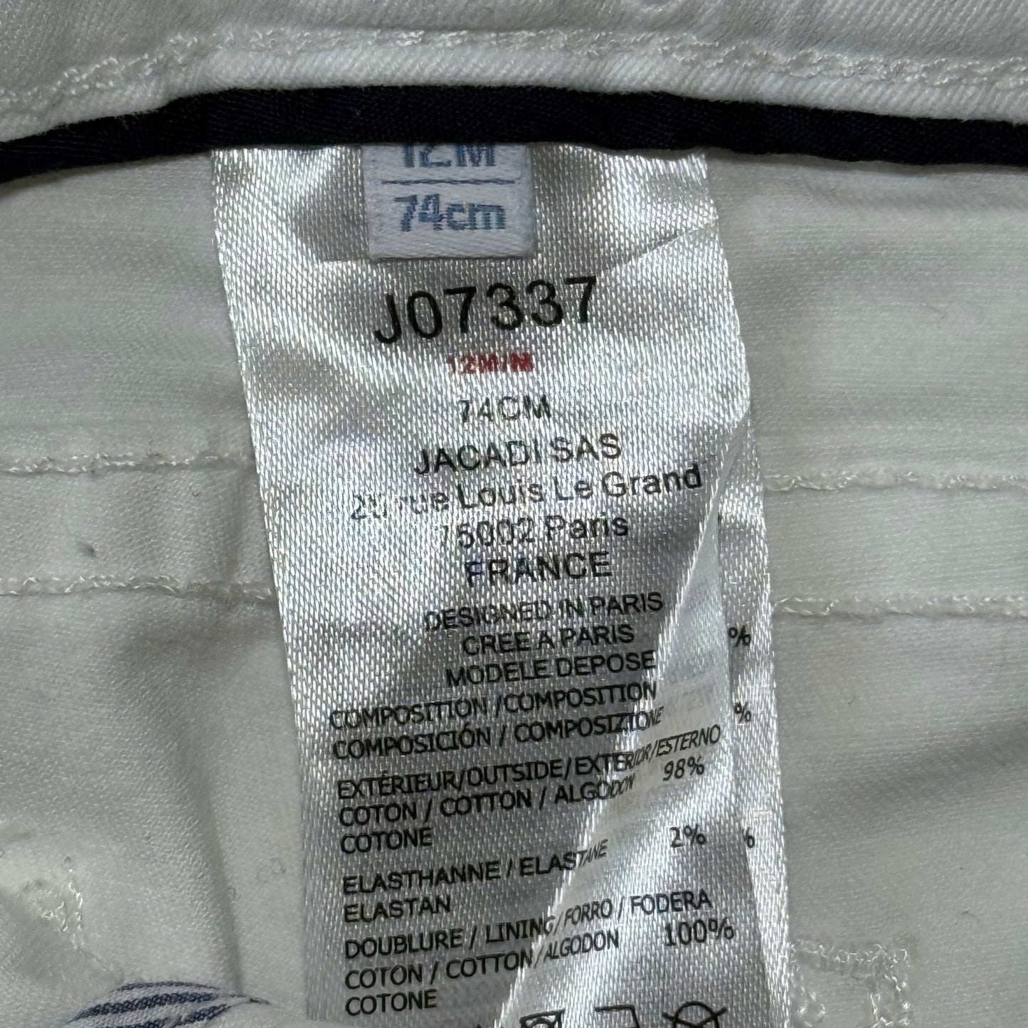 PANTALÓN BLANCO PARA BEBÉS | JACADI PARIS | TALLA 12M (74CM)