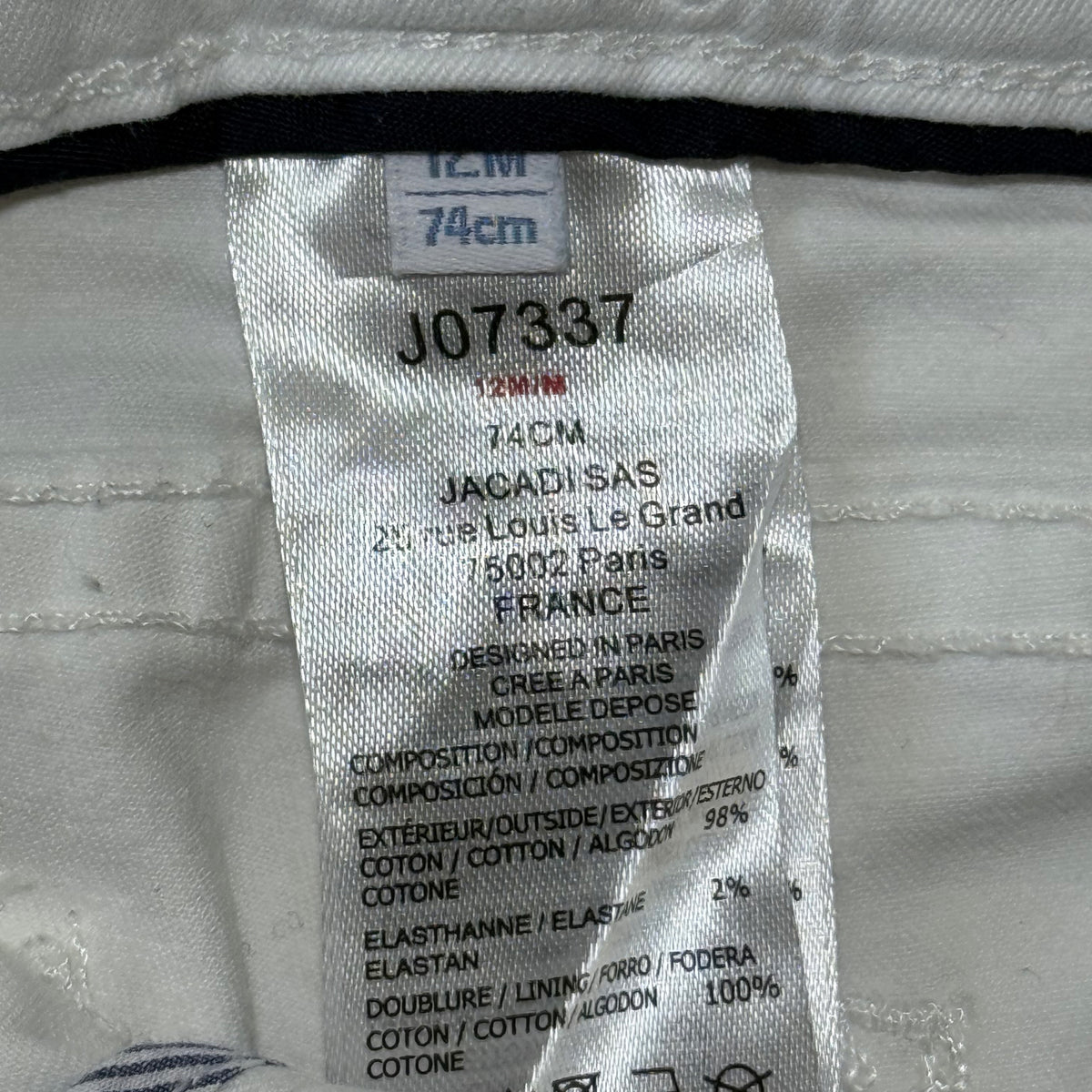 PANTALÓN BLANCO PARA BEBÉS | JACADI PARIS | TALLA 12M (74CM)