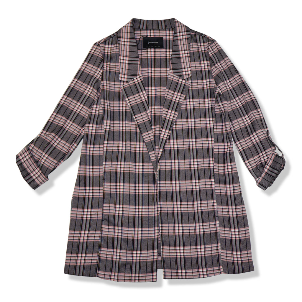 BLAZER DE CUADROS ROSA Y NEGRO DE MANGAS 3/4 | STRADIVARIUS | TALLA S