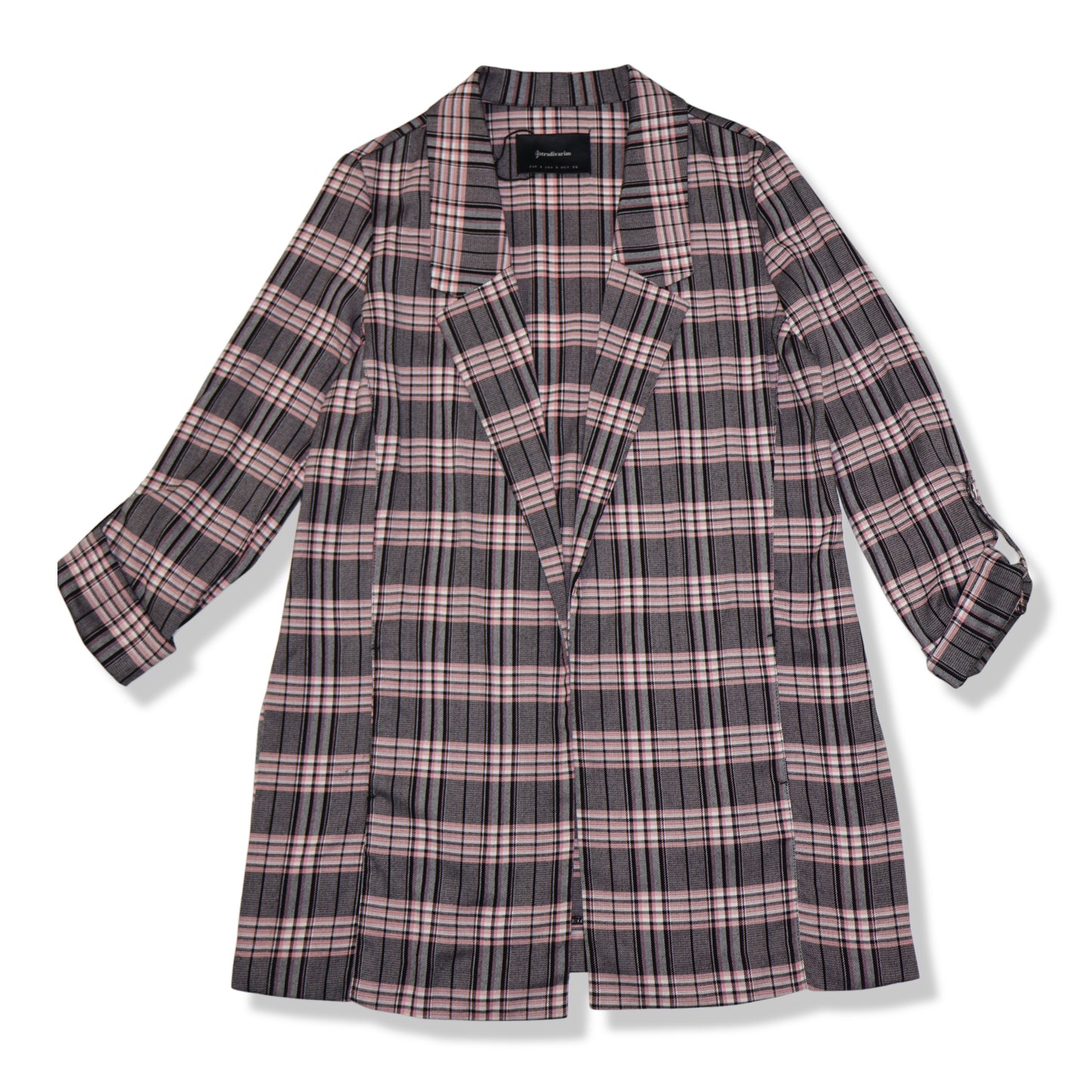 BLAZER DE CUADROS ROSA Y NEGRO DE MANGAS 3/4 | STRADIVARIUS | TALLA S
