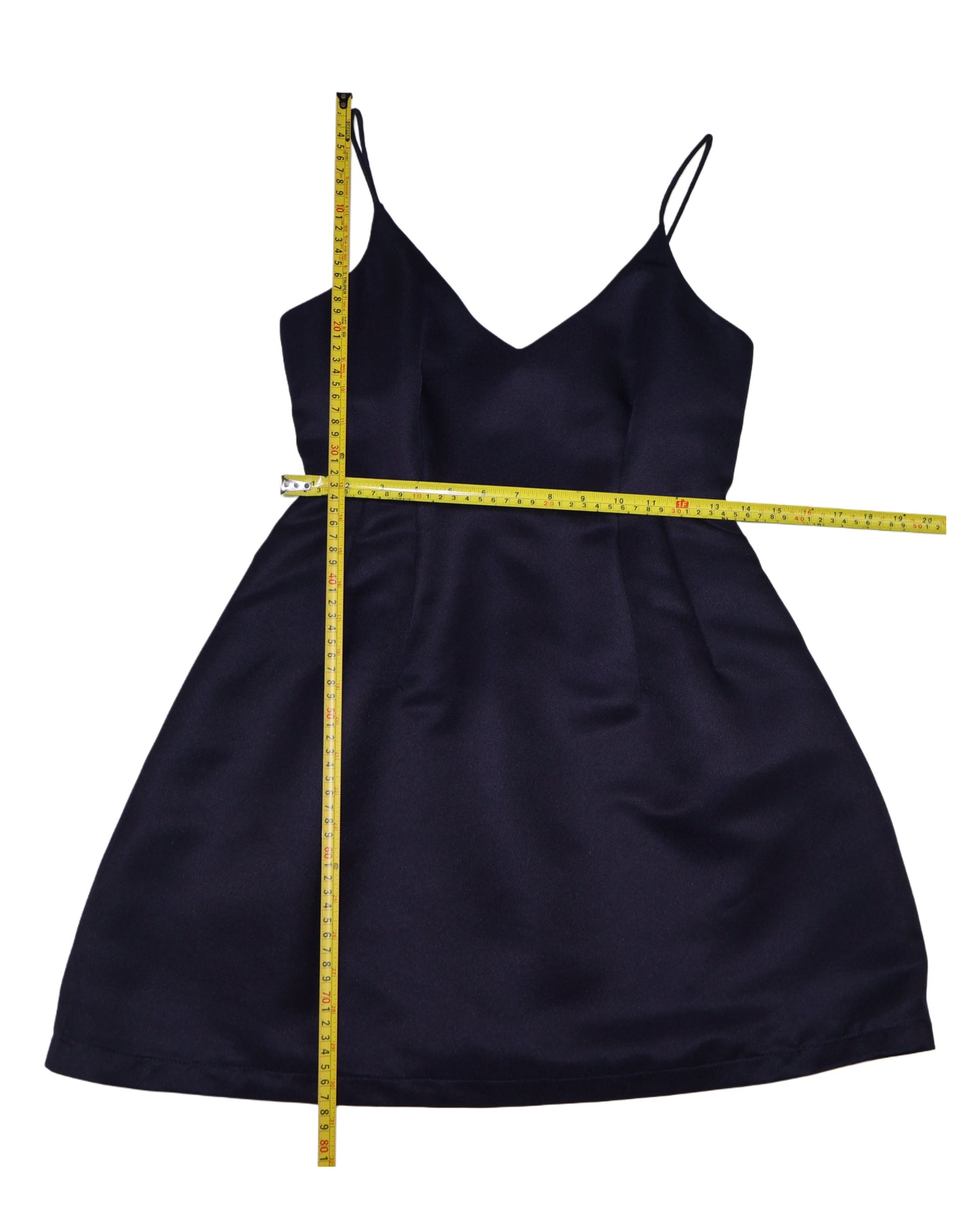 VESTIDO MINI SATINADO AZUL MARINO CON TIRANTES FINOS | L’ATISTE | TALLA S