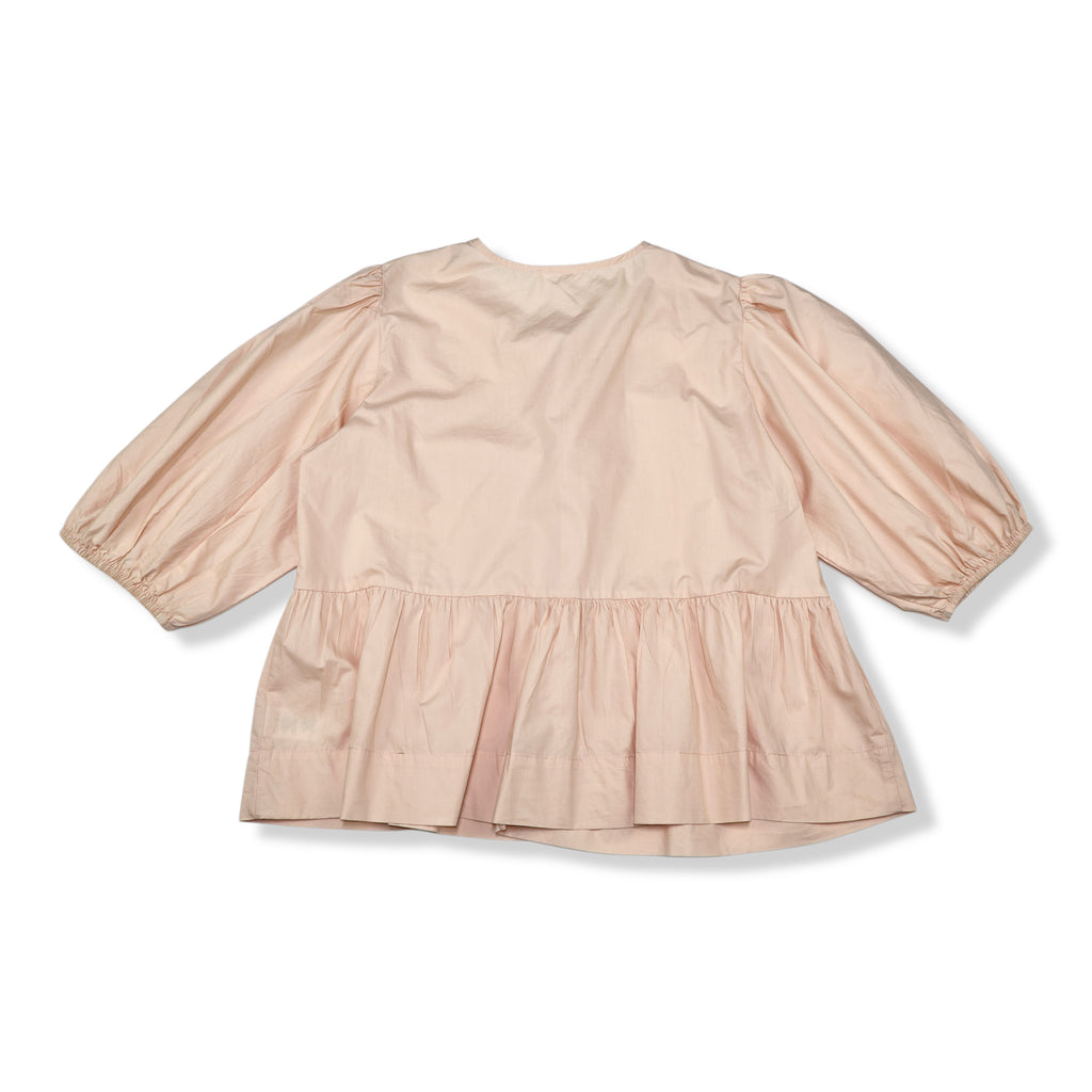BLUSA PEPLUM CON LAZOS FRONTALES Y MANGAS ABULLONADAS | MABLE | TALLA S